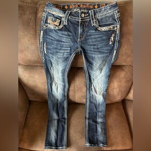 Rock Revival Women's Dark Blue Straight Leg Jeans with Contrast Stitching